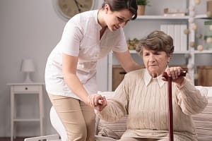 woman happy with her in home care
